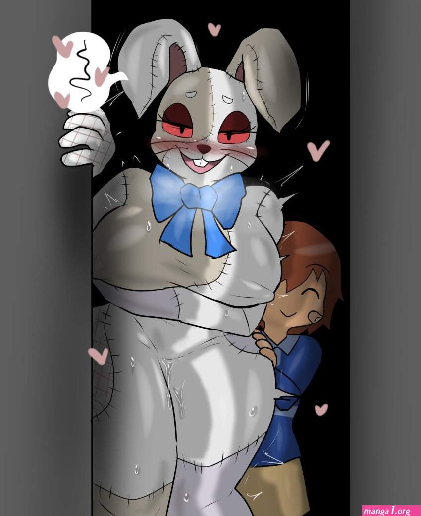 enigi09 gregory fnaf vanny fnaf five nights at freddy039s five nights at freddy039s: security breach highres 1boy 1girl animal costume blush breasts doorway fur suit hand on another039s hip heart height difference