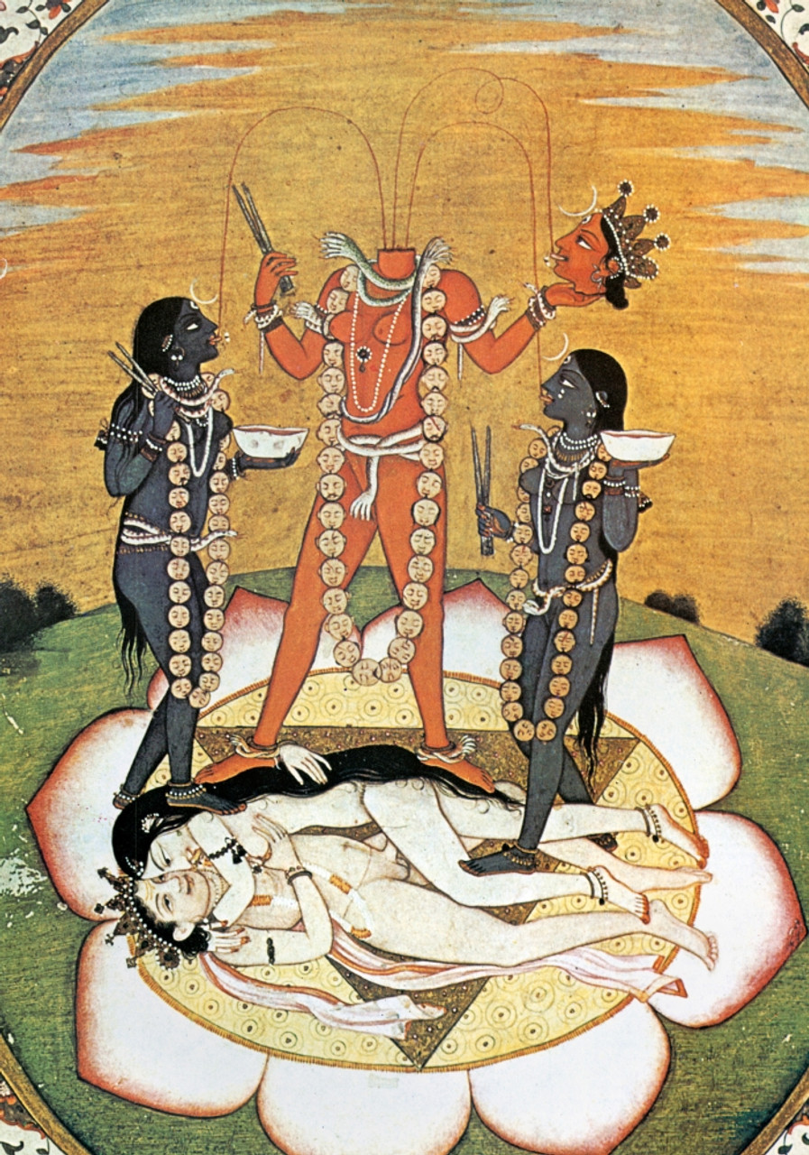 Hindu Goddess: Kali. Nchinnamasta A Manifestation Of The Goddess Kali Standing On The Love God Kamadeva