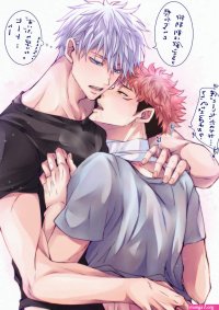 itadori yuuji jujutsu kaisen highres tagme dialogue box japanese text satoru gojo yaoi