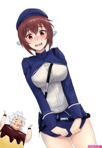 lynn mei plunderer highres 1girl breasts brown hair hat large breasts