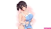 Wallpaper : anime looking at viewer big boobs cartoon black hair mouth naked apron mangaka 2560x1440