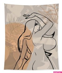Big boobs an booty cartoon character line art sexy girl print naked woman drawing ass story Tapestry by Mounir Khalfouf