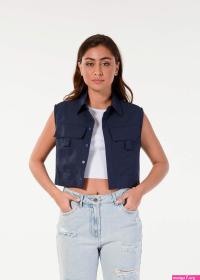 Blusa Cropped Sem Manga Marinho