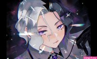 amethio pokemon highres tagme black hair gloves multicolored hair purple eyes two-tone hair white hair