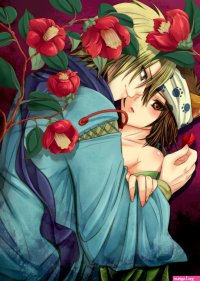 tamashiro kubinashi ryouta neko nurarihyon no mago 2boys blush fingernails flower headband long fingernails male focus multiple boys smile yaoi