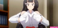 Busty Hentai girl squeezes big tits while sitting on hard cock