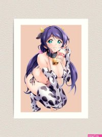 Oppai huge boobs milky anime cow girl Art Print by Lewdities