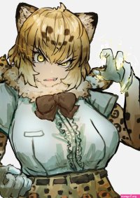 adeshi adeshi0693119 jaguar kemono friends kemono friends absurdres highres 1girl angry animal ears animal print belt blonde hair bow bowtie breast pocket breasts brown bow brown bowtie brown hair center frills clenched hand colored...