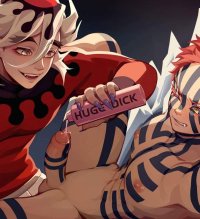 kyu 717 rengoku kyoujurou uzui tengen demon slayer kimetsu no yaiba highres 2boys between pecs between pectorals blonde hair blush closed eyes face in chest hair down head between pecs japanese clothes