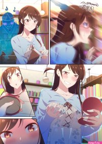 duokuma mizuhara chizuru kanojo okarishimasu highres 1boy 1girl blush breast hold breasts comic ghost medium breasts mirror possessed possession sequential smile