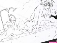 Dessin dans le style de lanime. Image épris de fille et le gars se baignant dans la salle de bain dans limage dans le style de lanime japonais Illustration de stock