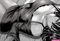 Daraz lying on back big boobs looking at viewer Fubuki One-Punch Man manga anime girls monochrome bra