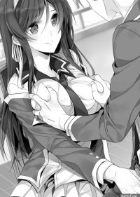 mizuyuki breast grab handjob monochrome open shirt pantyhose seifuku