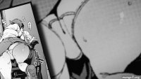 ass implied sex short hair manga upskirt kissing shirt white t-shirt anime girls gluteal fold chair office chair panties white panties skirt miniskirt sneakers shoe sole monochrome