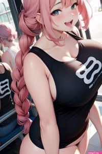 Anime Chubby Huge Boobs 18 Age Laughing Face Pink Hair Braided Hair Style Light Skin Charcoal Bus Back View Plank Partially Nude 3686615245164575067