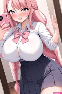 Anime Skinny Huge Boobs 30s Age Orgasm Face Pink Hair Braided Hair Style Light Skin Mirror Selfie Mall Front View T Pose Schoolgirl 3664025436755801669