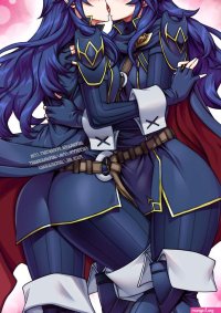 jadenkaiba lucina fire emblem fire emblem fire emblem awakening nintendo highres 2girls blue hair blush breasts cleavage closed eyes kiss large breasts long hair multiple girls selfcest yuri