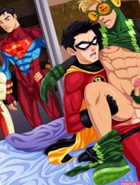 NSFW uncensored Teen Titans Go yaoi hentai gay sex cartoon porn art of Robin fucking the Flashs clone Inertia.