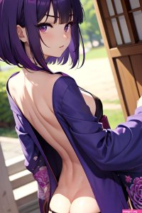 Anime Skinny Small Tits 20s Age Serious Face Purple Hair Bangs Hair Style Dark Skin Comic Stage Back View Cumshot Kimono 3683503540620890947