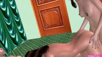 Cartoon porn video of a cute girls 3some sex with a man in three different positions including double penetration.