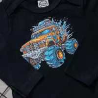 Body Infantil Bebê Longo Preto Estampa Jeep