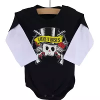 Body Bebê Guns N Roses Manga Longa Preto