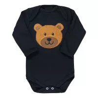 Body para Bebê Menino Manga Longa Urso Preto