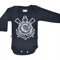 Body Bebê Corinthians Preto Manga Longa Oficial