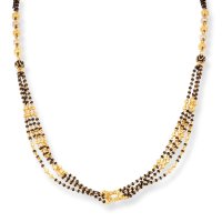 22ct Gold Three Row Mangal Sutra Necklace with Diamond Cut Beads and H