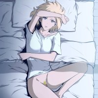 cha hae-in solo leveling bed blonde hair no panties pillow shirt white shirt