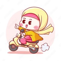 Cute and kawaii Hijab Girl With Straw Hat Riding Scooter for delivery manga chibi Illustration