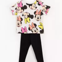 conjunto de algodo infantil Minnie manga curta off white