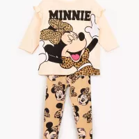 conjunto de algodo infantil minnie manga longa bege claro