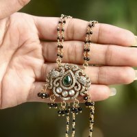 Gold Finish Dual Peacock Design AD Mangalsutra