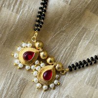 Mangalsutra with Pearl and Ruby 2-Drops Pendant
