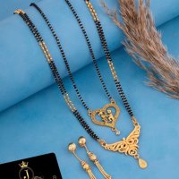 Buy JEWEL WORLD Set Of 2 Gold-Plated Stone-Studded Beaded Mangalsutra