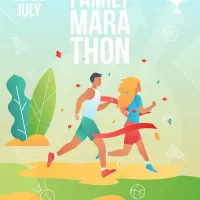 Gradient Cartoon Flat Characters Doing Summer Sport Activitylanding Pagemarathon Banner Flyer Posterweb Online Stock Vector