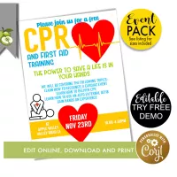 CPR Training Flyer Poster First Aid Training CPR Awareness Session Training Heart Attack Editable CPR Printable Medical Training