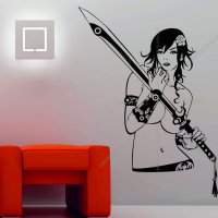 Sexy Warrior Girl Knife Sword Deco Vinyl Wall Sticker Decal Manga Naked Hot