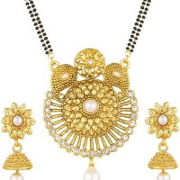Buy Bhagya Lakshmi Women Pride Traditional Gold Plated Pendant Mangalsutra Necklace Black bead Chain With Earing For Women at Amazon.in