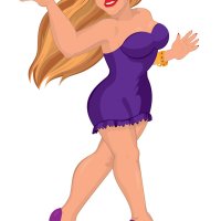 Cartoon sexy young woman in purple mini dress Vector Image