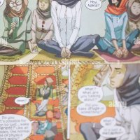 Marvel comic interior close up of Ms Marvel featuring a muslim superhero Stock Photo