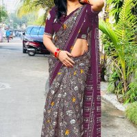 Pure Cotton Patola Golden Foil Work And Printed Sarees With Print Blouse