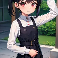 Anime girl in a school uniform waving and holding her hand up