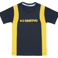 Camiseta azul com recorte amarelo manga curta
