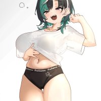 uingssi rindo chihaya hololive hololive dev is hashtag-only commentary highres 1girl black hair black pantyhose blush breasts brown eyes cowboy shot green hair large breasts medium hair mole mole on neck multicolored