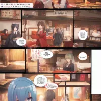 A cartoon picture of a woman in a room with a man in a suit
