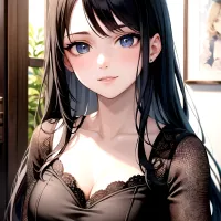 Anime hentai manga young girl body cartoon black long hair