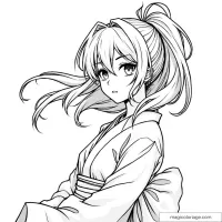 Manga-kleuring: elegant meisje met lang haar