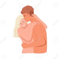 Naked Love Couple Of Man And Woman. Lover Hugging And Kissing Happy Girlfriend. Romantic Sexual Partners. Intimate Relationship. Colored Flat Graphic Vector Illustration Isolated On White Background Royalty Free SVG Cliparts Vectors